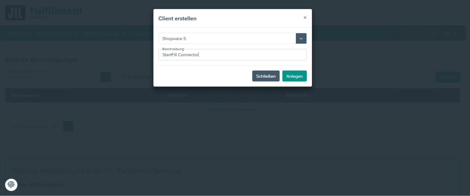 Client erstellen dialog
