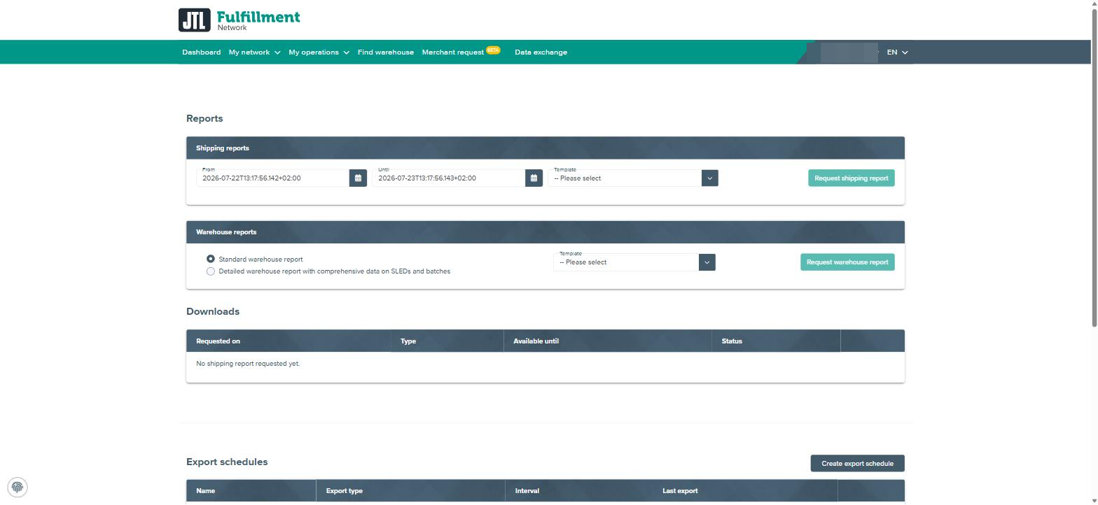 FFN Export area with shipping reports
