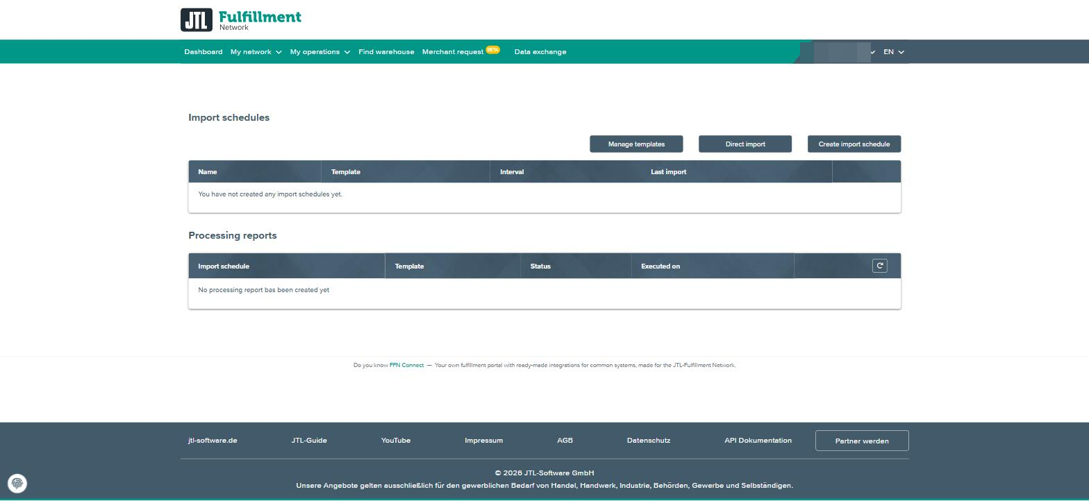 FFN Import area with Direct import and import schedules