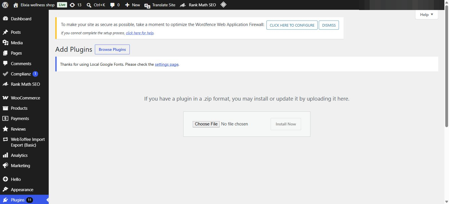 WordPress plugin upload screen