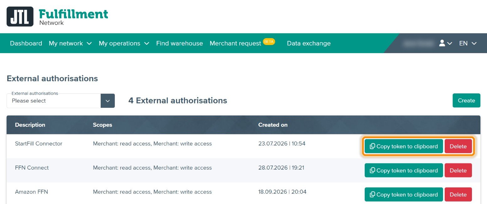 Erstelltes Token mit Schaltflächen zum Kopieren und Löschen