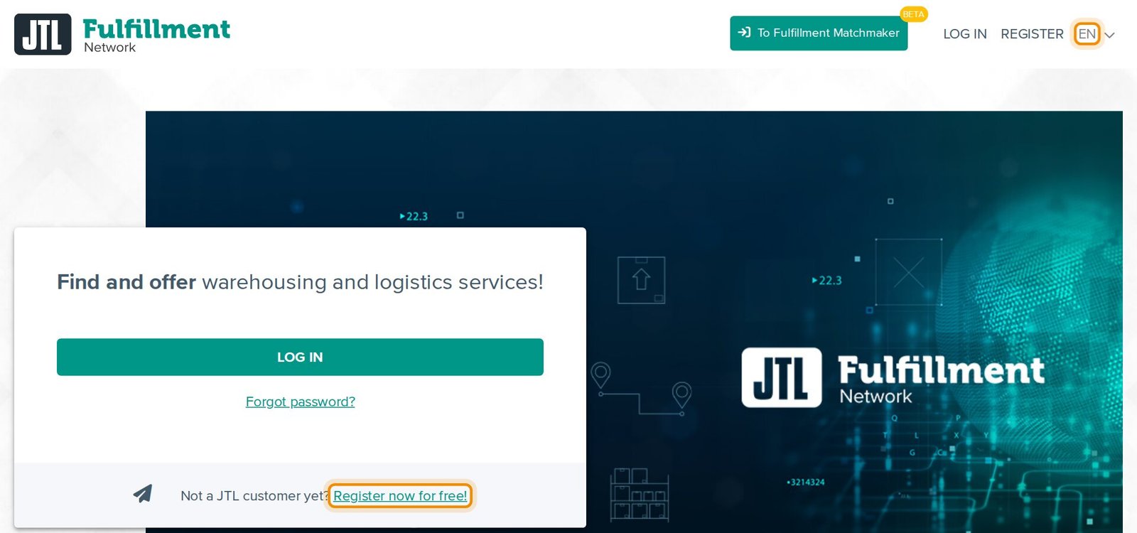 FFN-Startseite auf Englisch: Sprachumschalter EN und „Register now for free!“ markiert